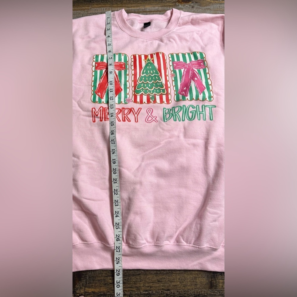 Gildan Pink Merry & Bright Sweatshirt - Picture 7 of 7